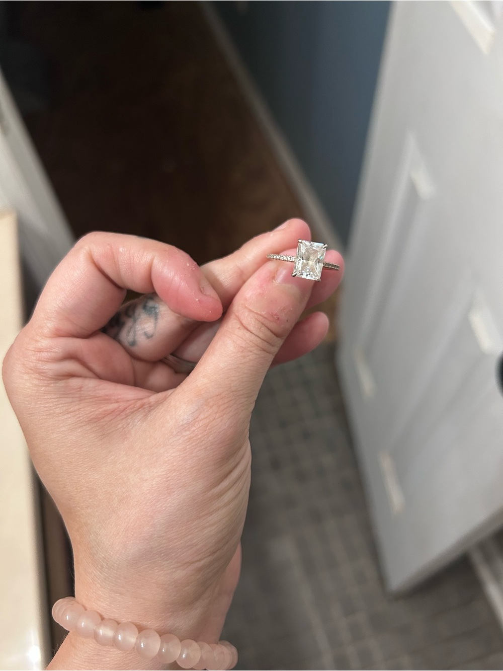 Rose Gold Clear Square-Cut Solitaire Ring - Picture 2 of 2